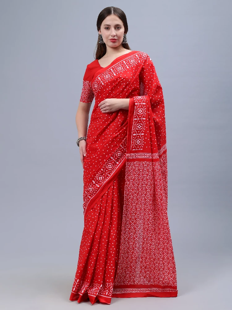 Red Printed Malmal Cotton Saree-5.webp